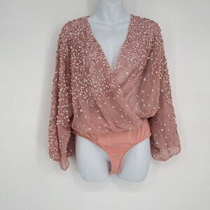ASOS Pink Sequin Wrap Tall Length Bodysuit NEW Size US8